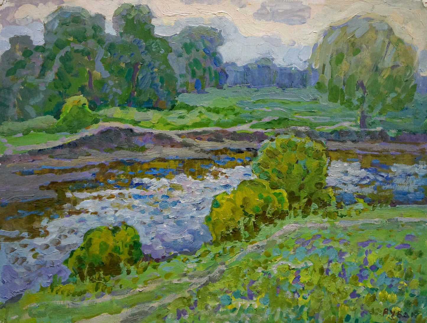 Vibrant impressionistic oil painting In the Summer by the River by Ruban Grigory Savelievich