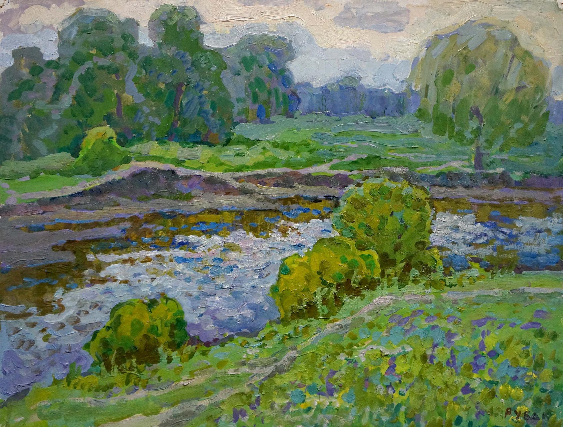 Vibrant impressionistic oil painting In the Summer by the River by Ruban Grigory Savelievich