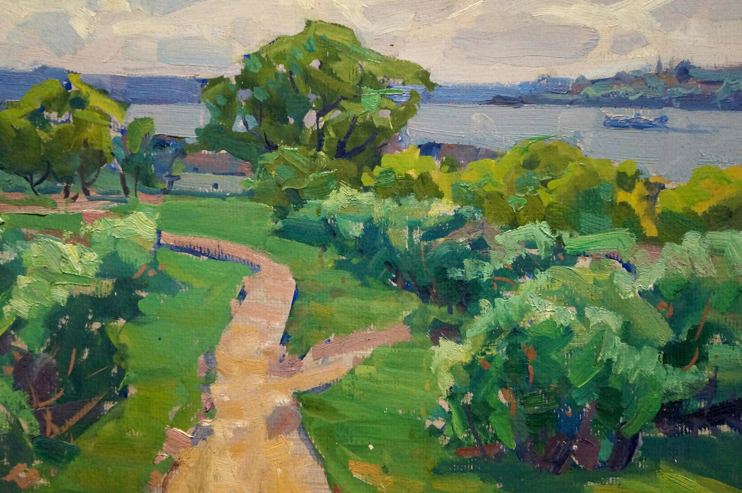 Oil painting Warm summer day by Anatoly Fomin: winding path to waterfront