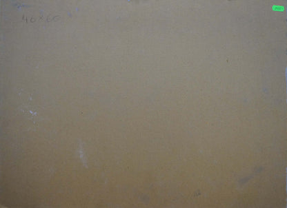 Back of Oil painting Warm summer day Anatoly Fomin: beige textured surface with faint markings and green sticker