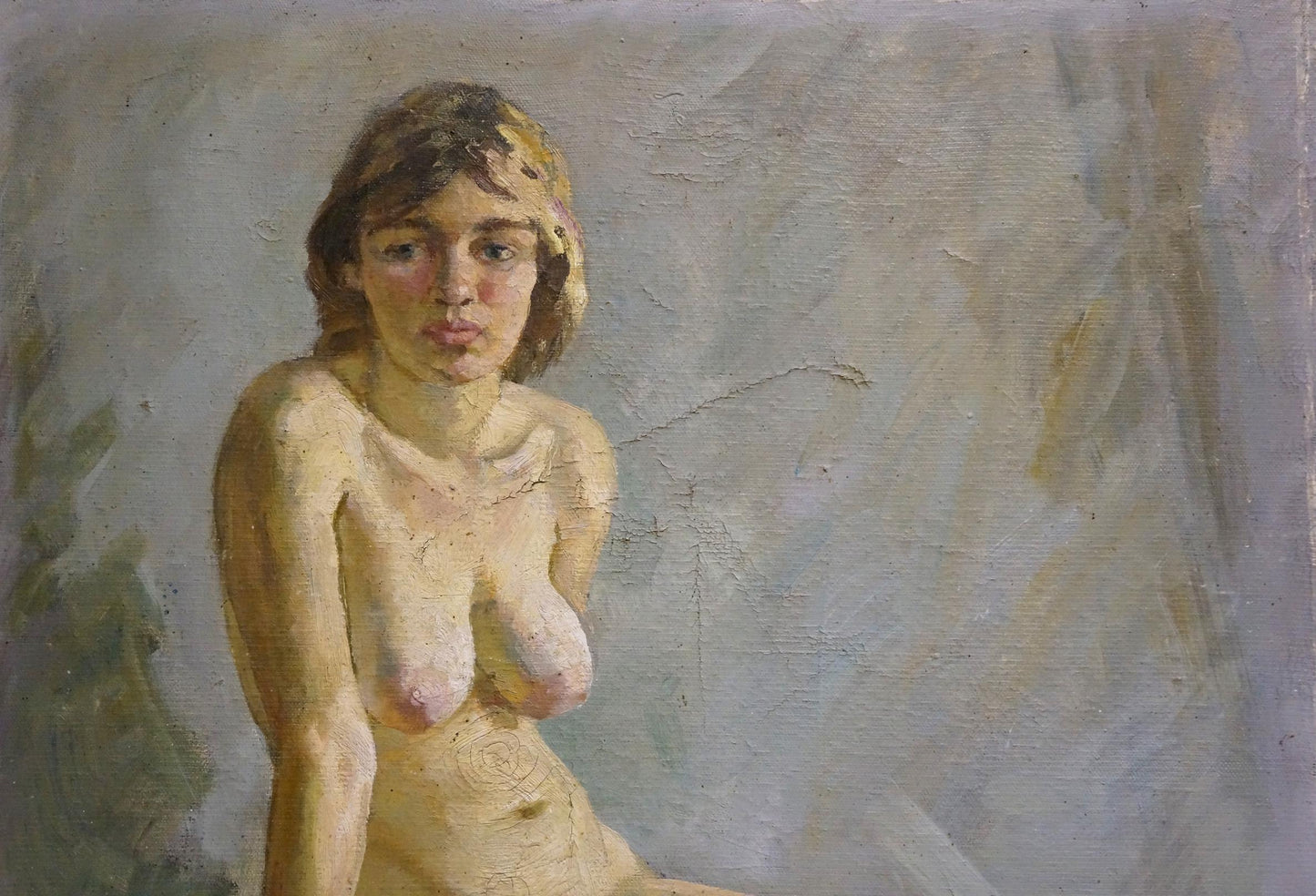 Impressionistic oil painting by P. Yakimchuk of female figure with brown hair