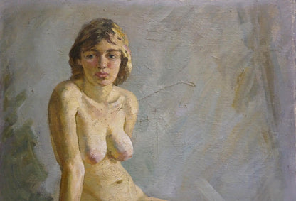 Impressionistic oil painting by P. Yakimchuk of female figure with brown hair