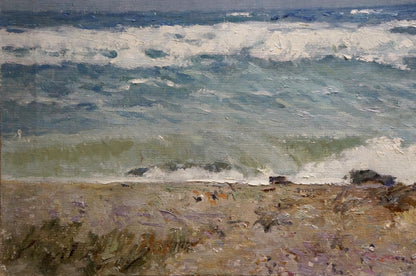 Oil painting of crashing waves on beach by Sulimenko Petr Stepanovich