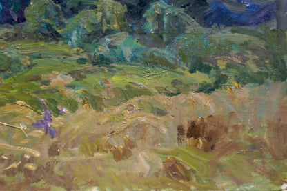 Oil painting Before the Storm by Fomin Anatoly Nikiforovich, vibrant purple flower