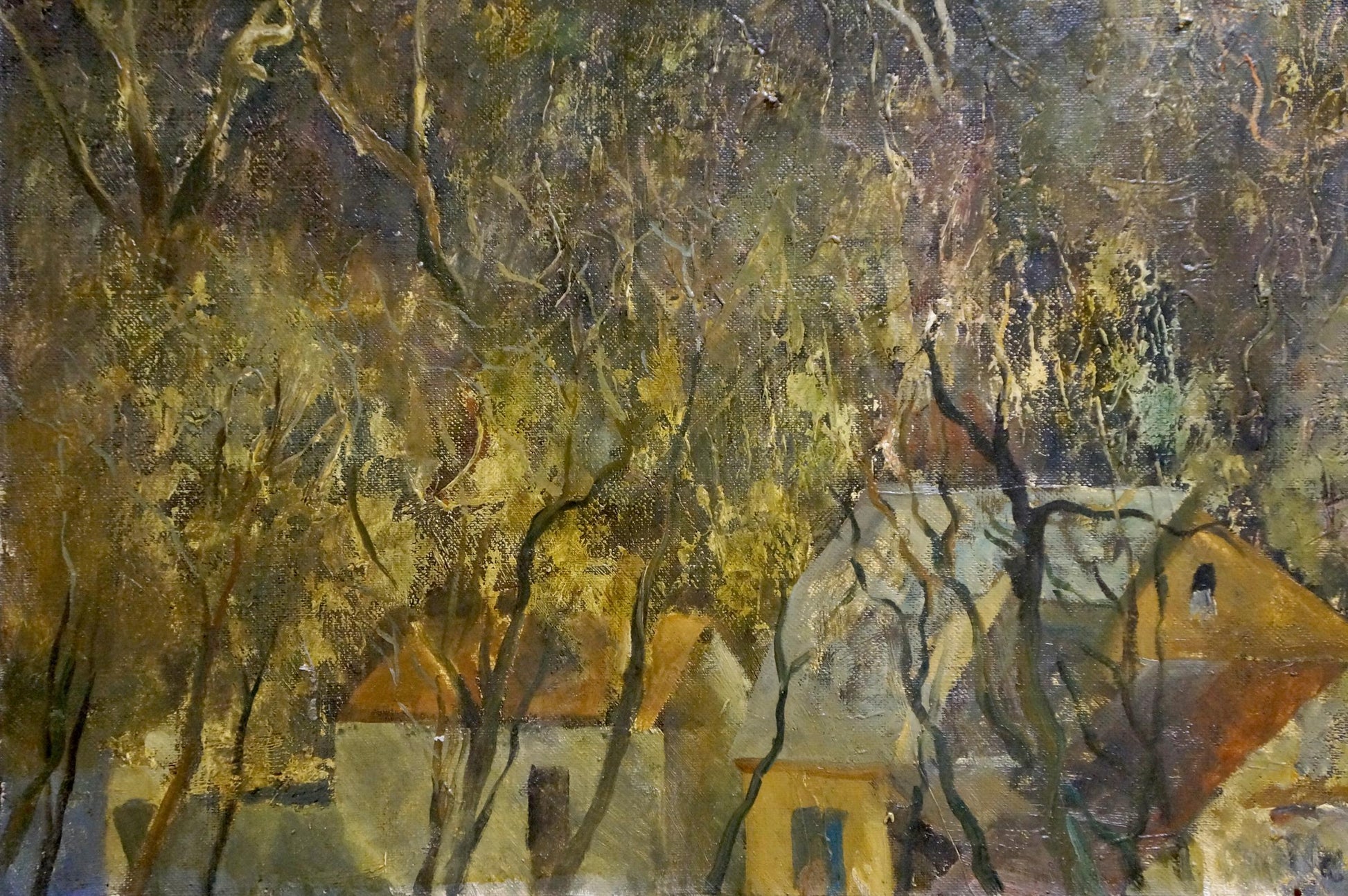 Oil painting Suburban Massif by Bazilev Sergey textured impressionist houses