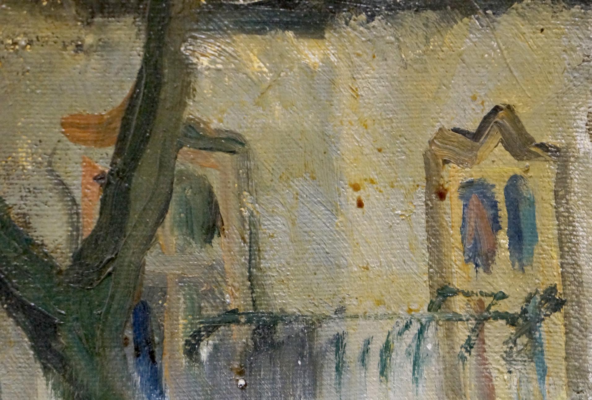 Oil painting Suburban Massif by Bazilev Sergey, weathered yellowish building