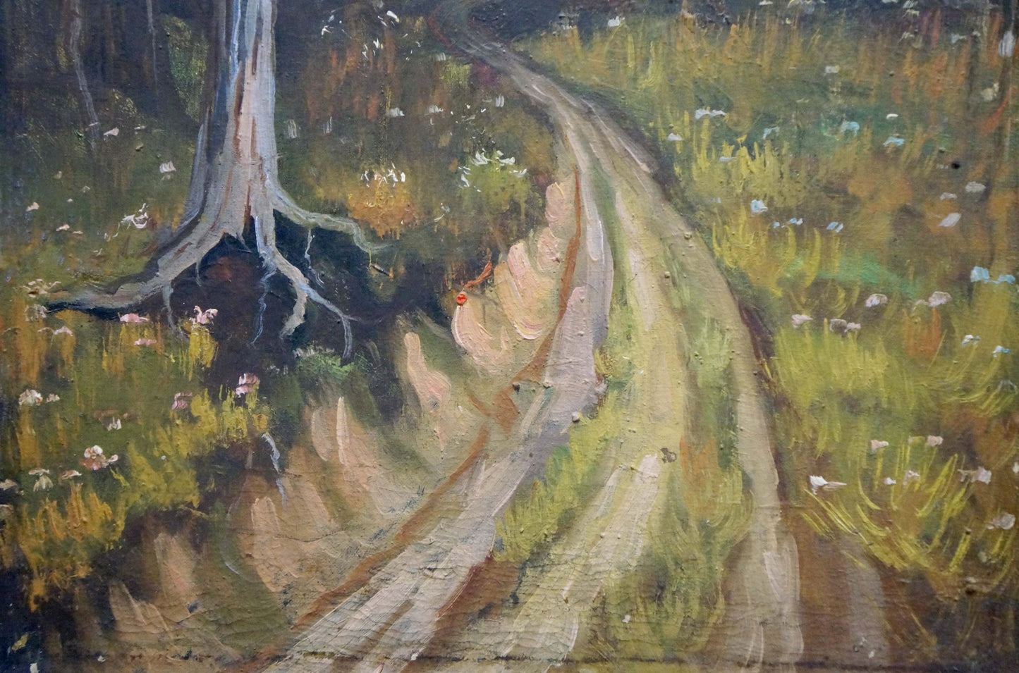 Oil painting of rustic path in summer forest by unknown artist