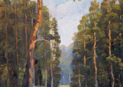 Textured oil painting of summer forest path by unknown artist
