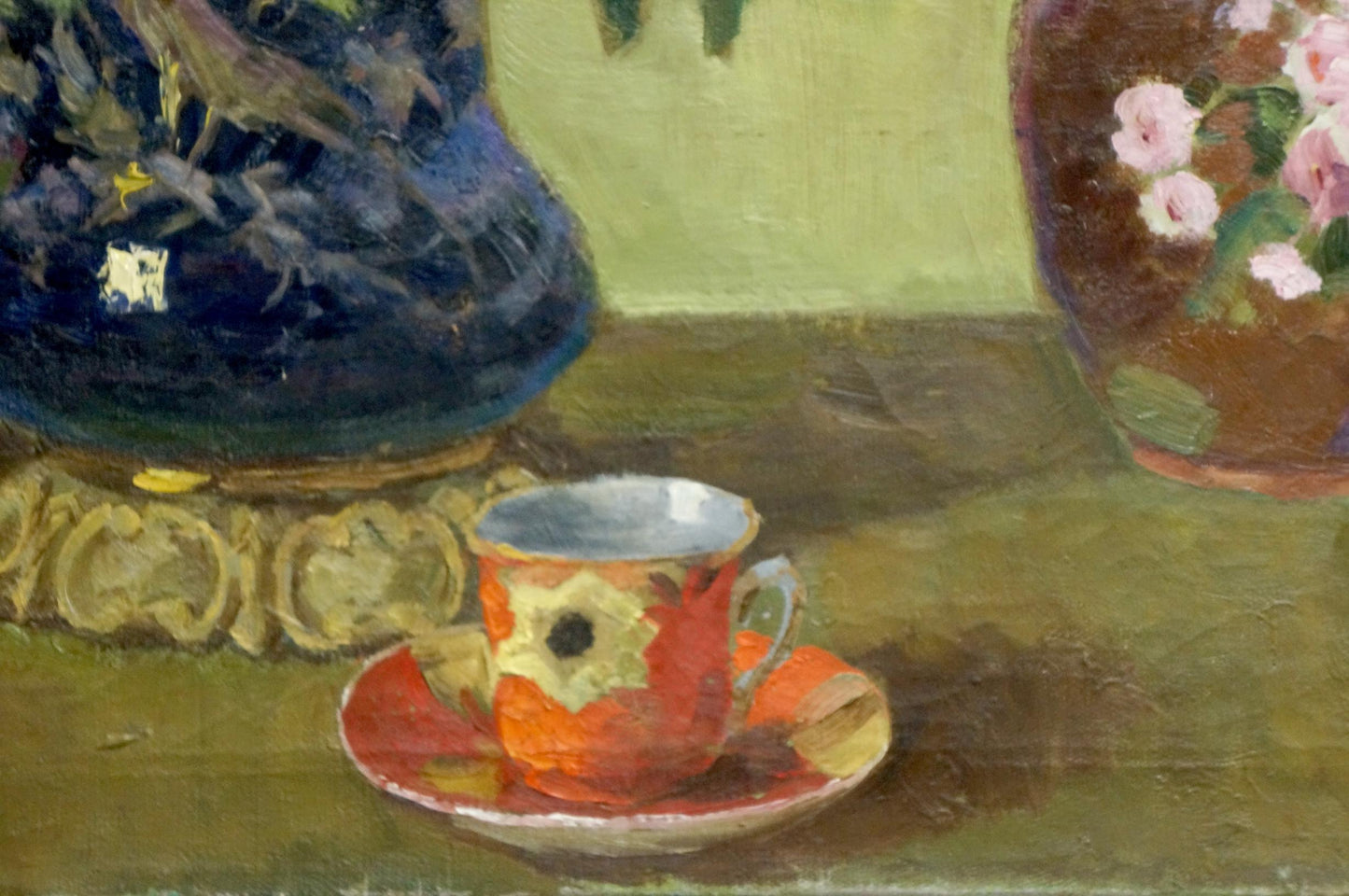 Oil painting Phlox by Suponin Petr Mikhailovich: impressionistic orange floral teacup and saucer