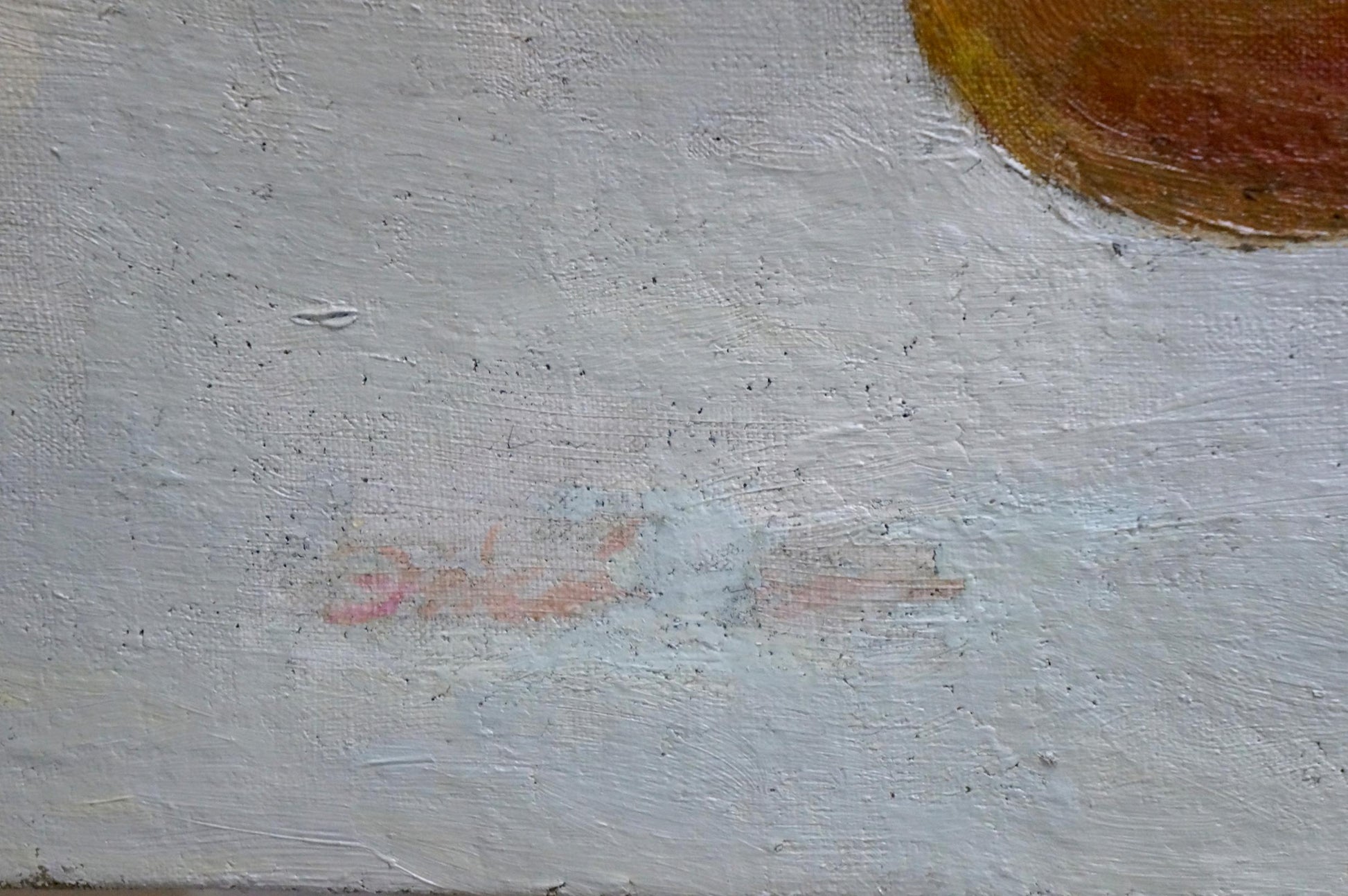 Oil painting Still life with spring gifts textured white canvas hints of pink blue