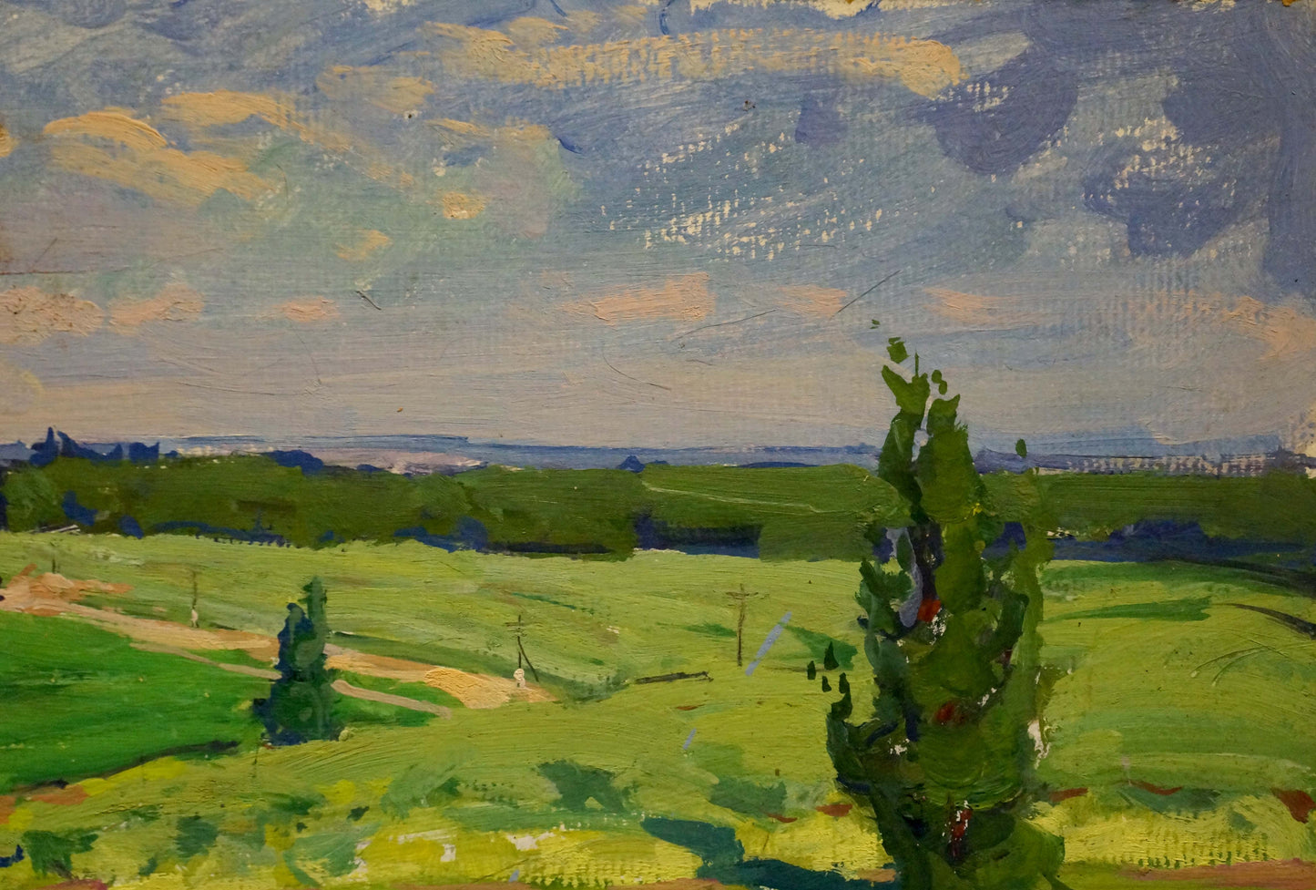 Oil painting Road to town by Fomin Anatoly Nikiforovich, vibrant impressionist landscape