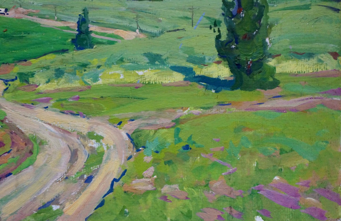 Vibrant impressionist oil painting Road to town by Fomin Anatoly Nikiforovich