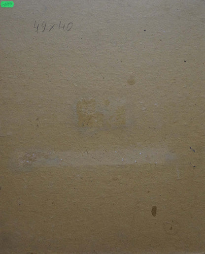 Back of beige textured oil painting Sweet still life and flowers with faint handwritten markings