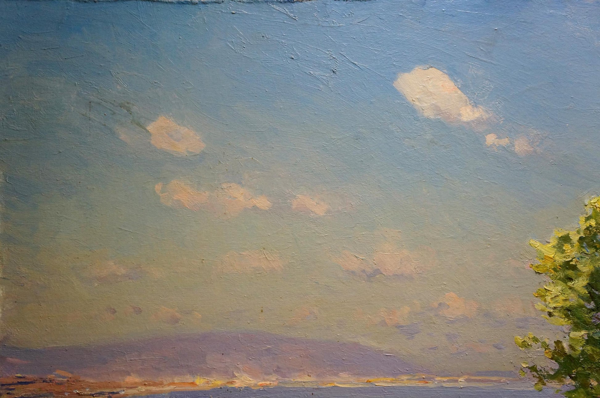 Textured oil painting by Khodchenko Lev Pavlovich of serene sky with fluffy clouds