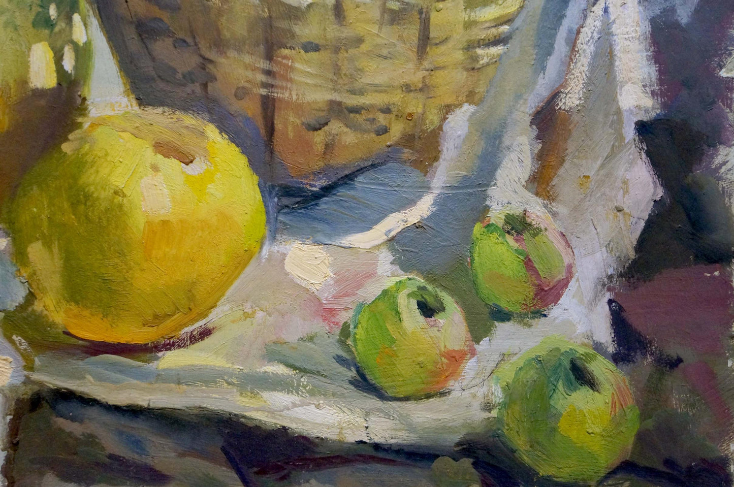 Vibrant yellow apple in impressionistic oil painting Flowers and fruits