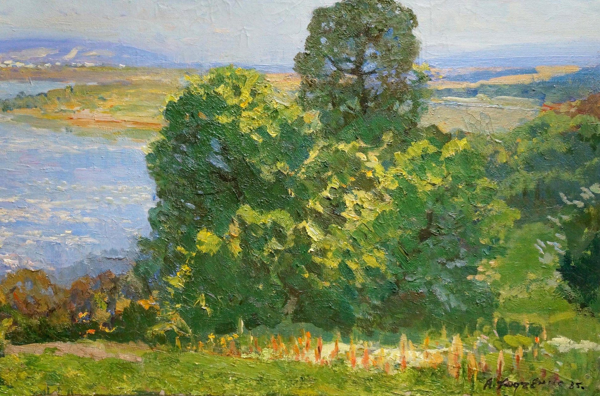 Lush green trees in dappled sunlight by Khodchenko Lev Pavlovich oil painting