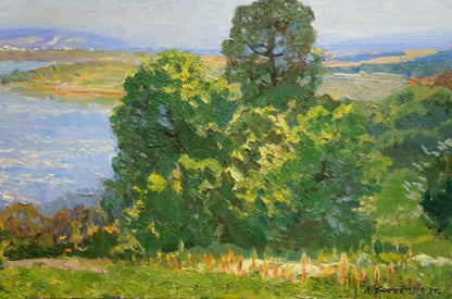 Lush green trees in dappled sunlight by Khodchenko Lev Pavlovich oil painting