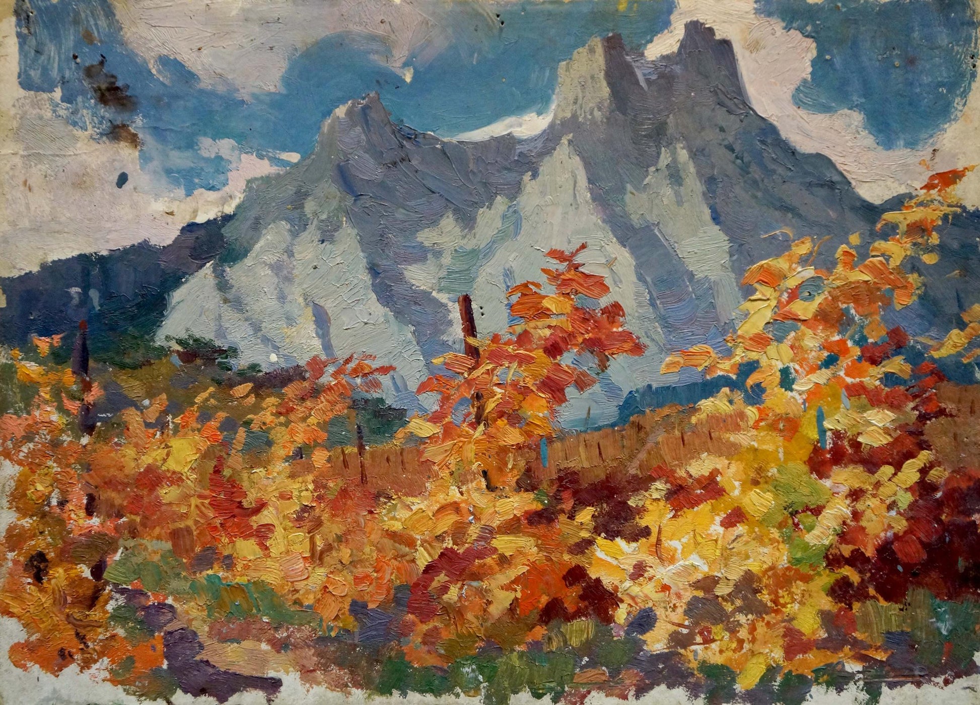 Oil painting Autumn mountain landscape by Arkady Strelov