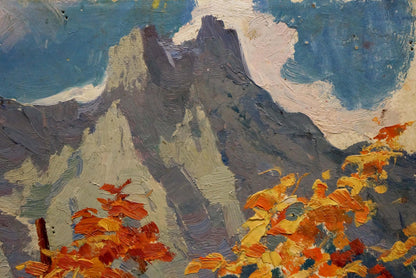 Oil painting of autumn mountain landscape by Arkady Strelov