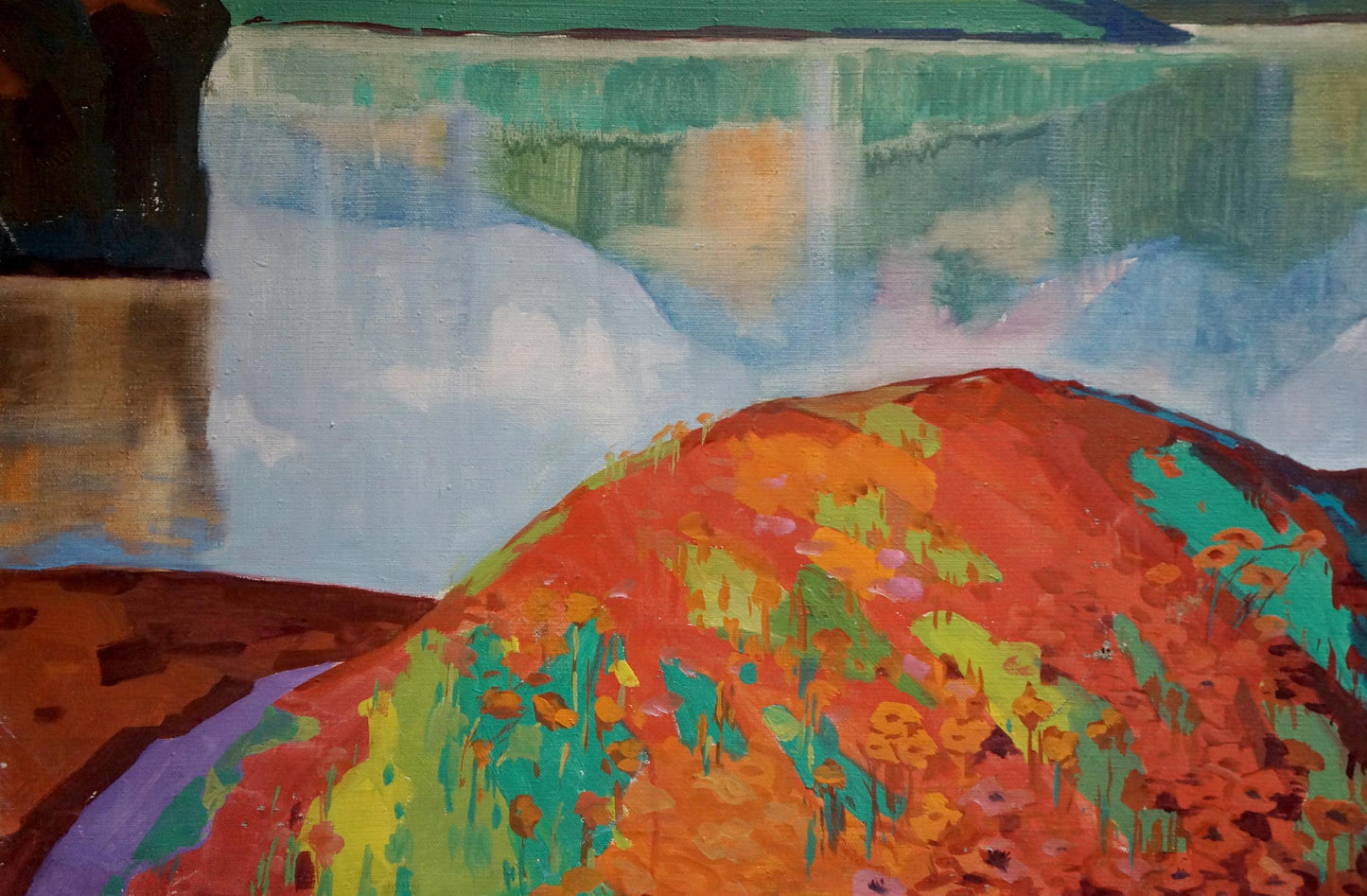 Vibrant oil painting of colorful mountain hillside by Atayan Armen Arshakovich