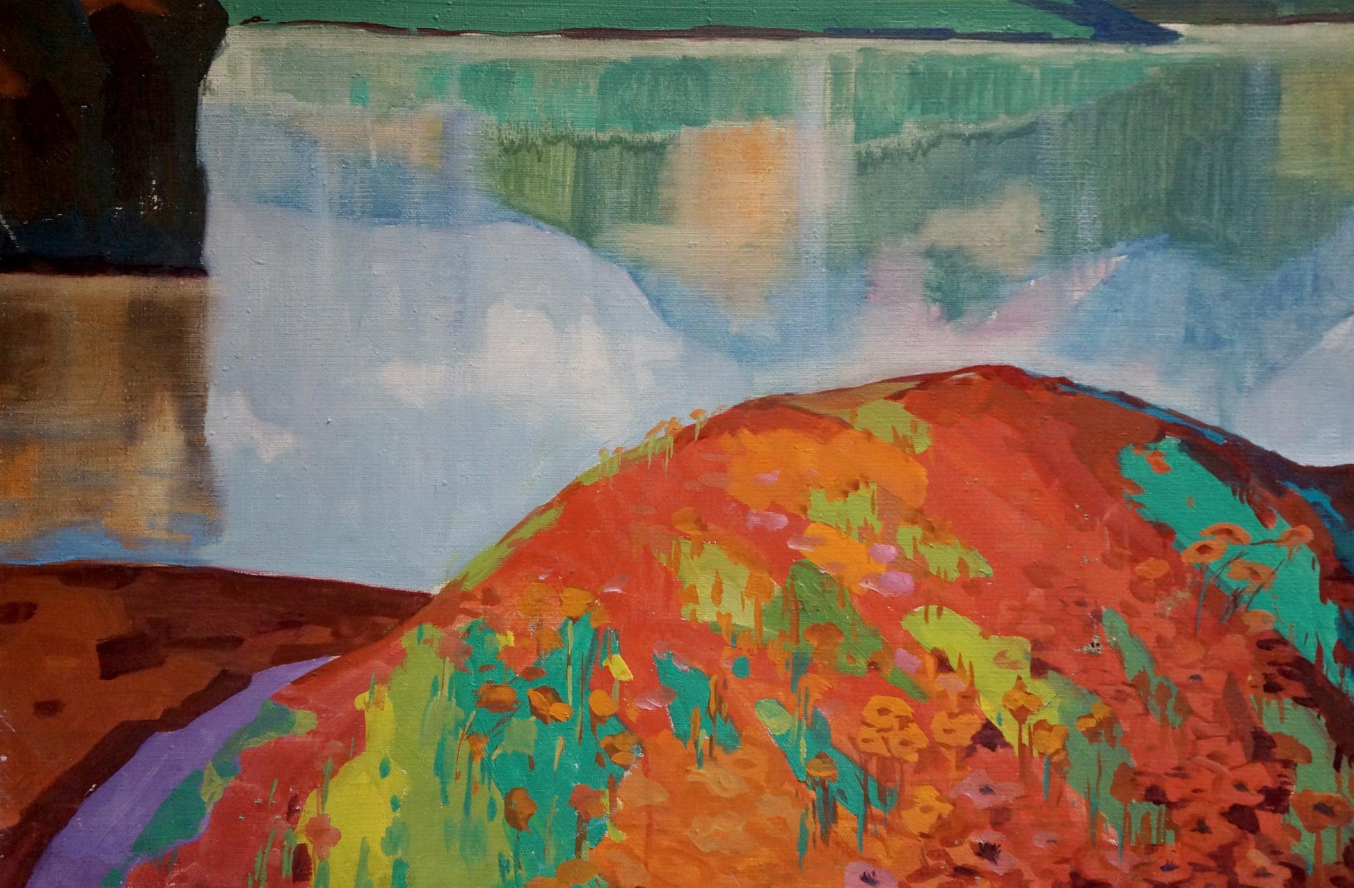 Vibrant oil painting of colorful mountain hillside by Atayan Armen Arshakovich