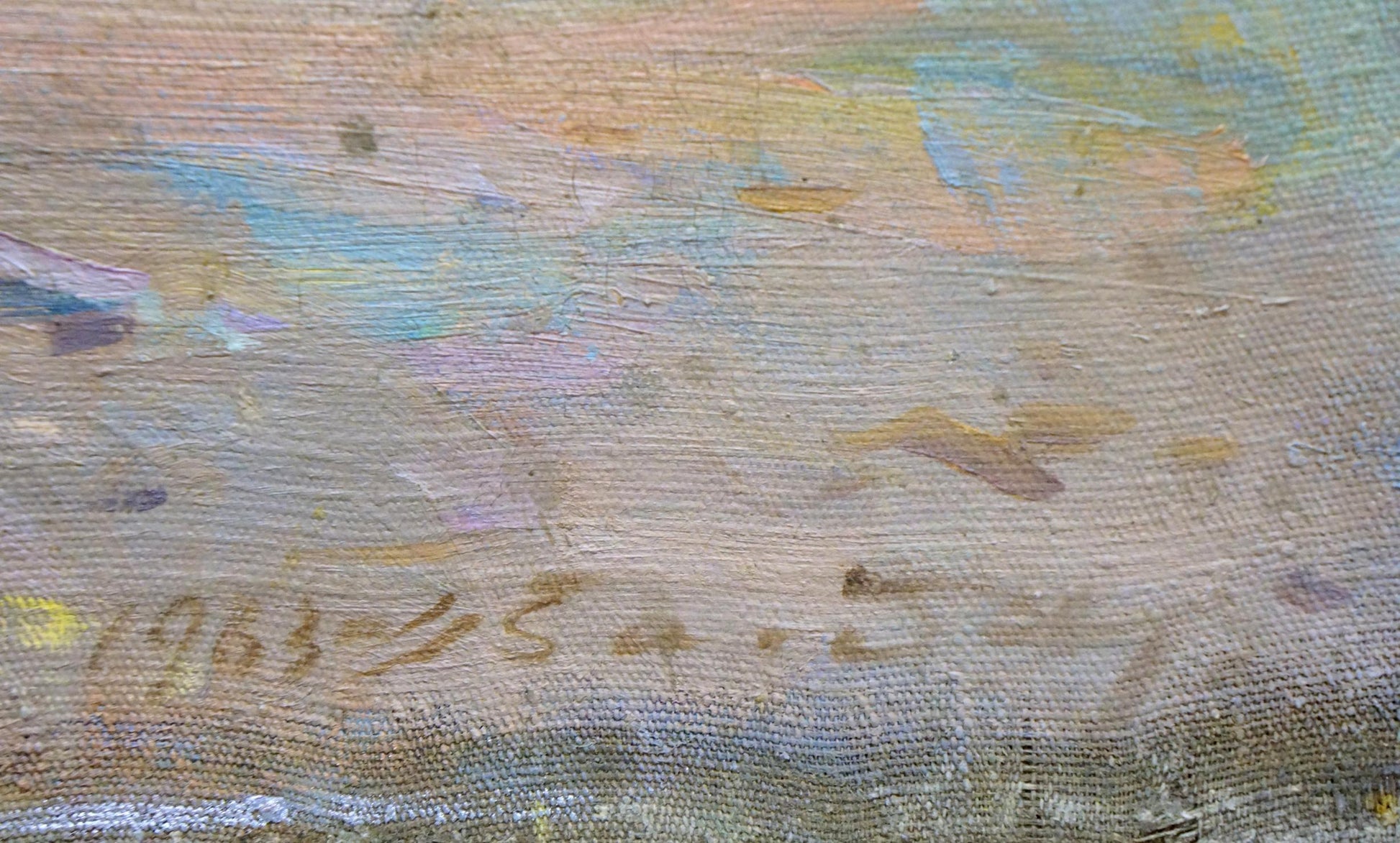 Oil painting by Bednoshey Daniil Panteleyevich, textured canvas back with 1963-25 signature