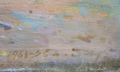 Oil painting by Bednoshey Daniil Panteleyevich, textured canvas back with 1963-25 signature