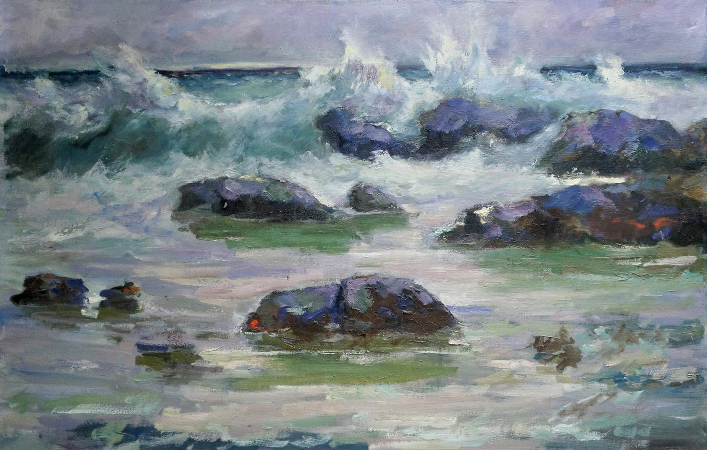 Stormy ocean waves by Vasily Sokolov oil painting seascape