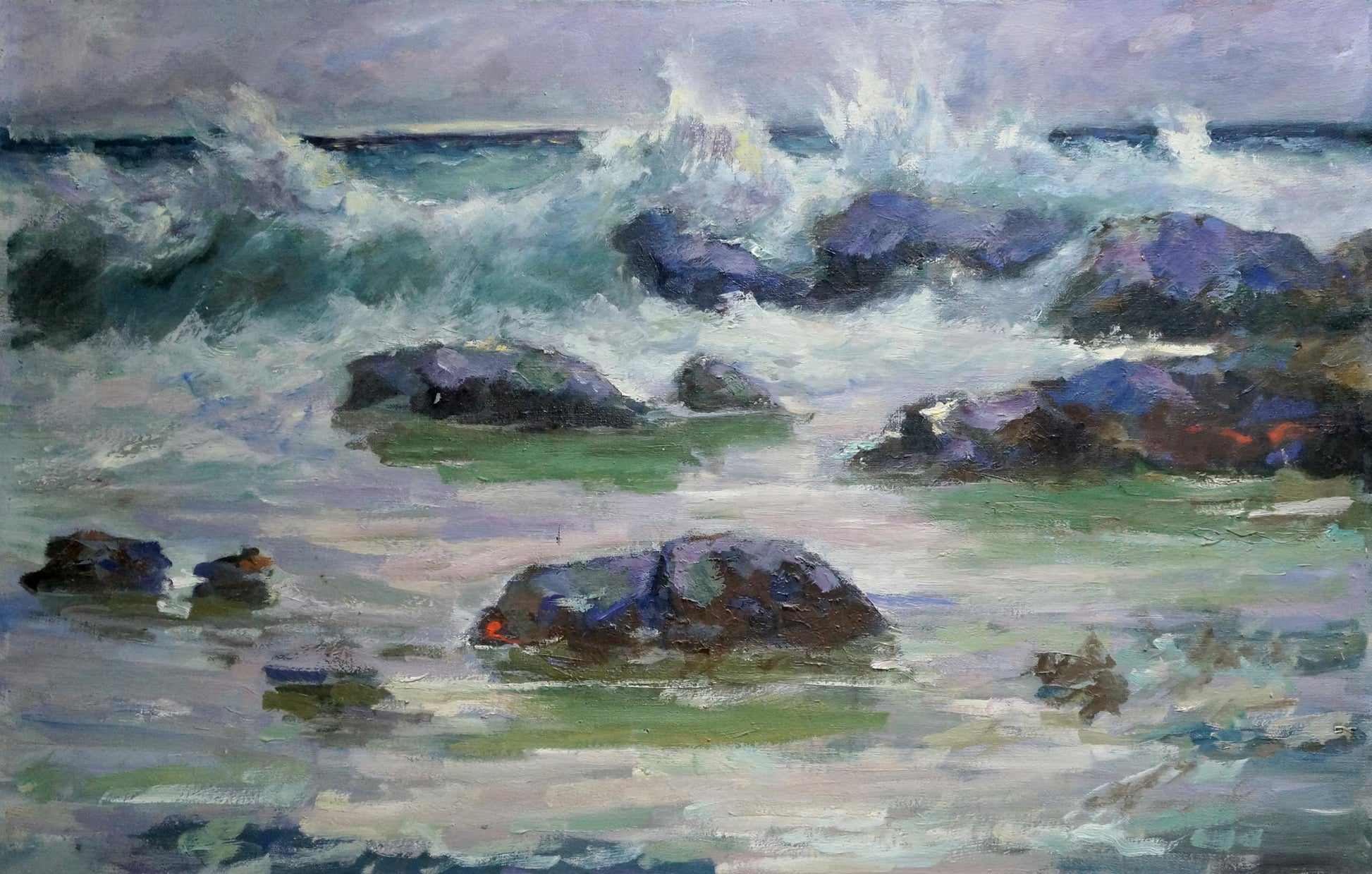 Stormy ocean waves by Vasily Sokolov oil painting seascape