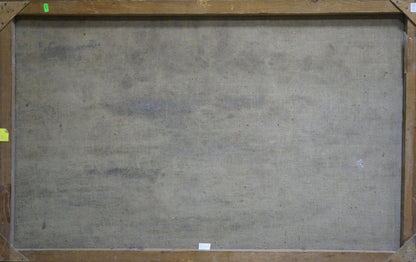 Back of Oil painting Seascape Vasily Sokolov with wooden canvas frame and gray fabric backing