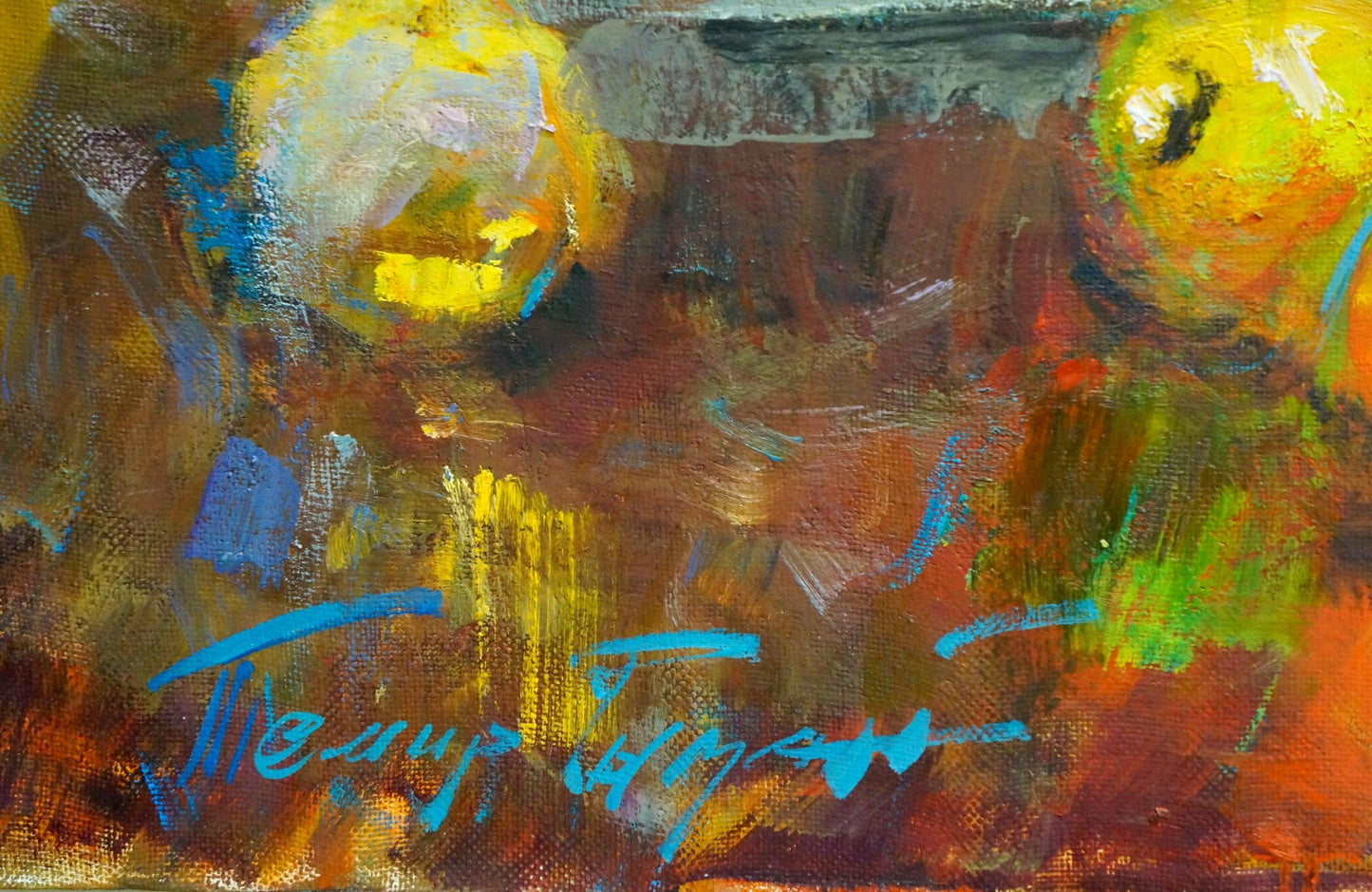 Oil painting Flowers by Ryman Temir Evgenievich, abstract yellow orange brown strokes