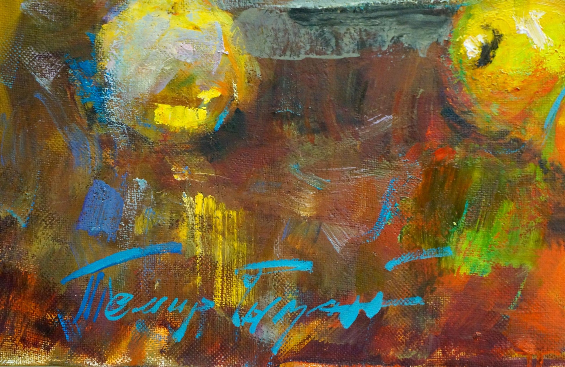 Oil painting Flowers by Ryman Temir Evgenievich, abstract yellow orange brown strokes
