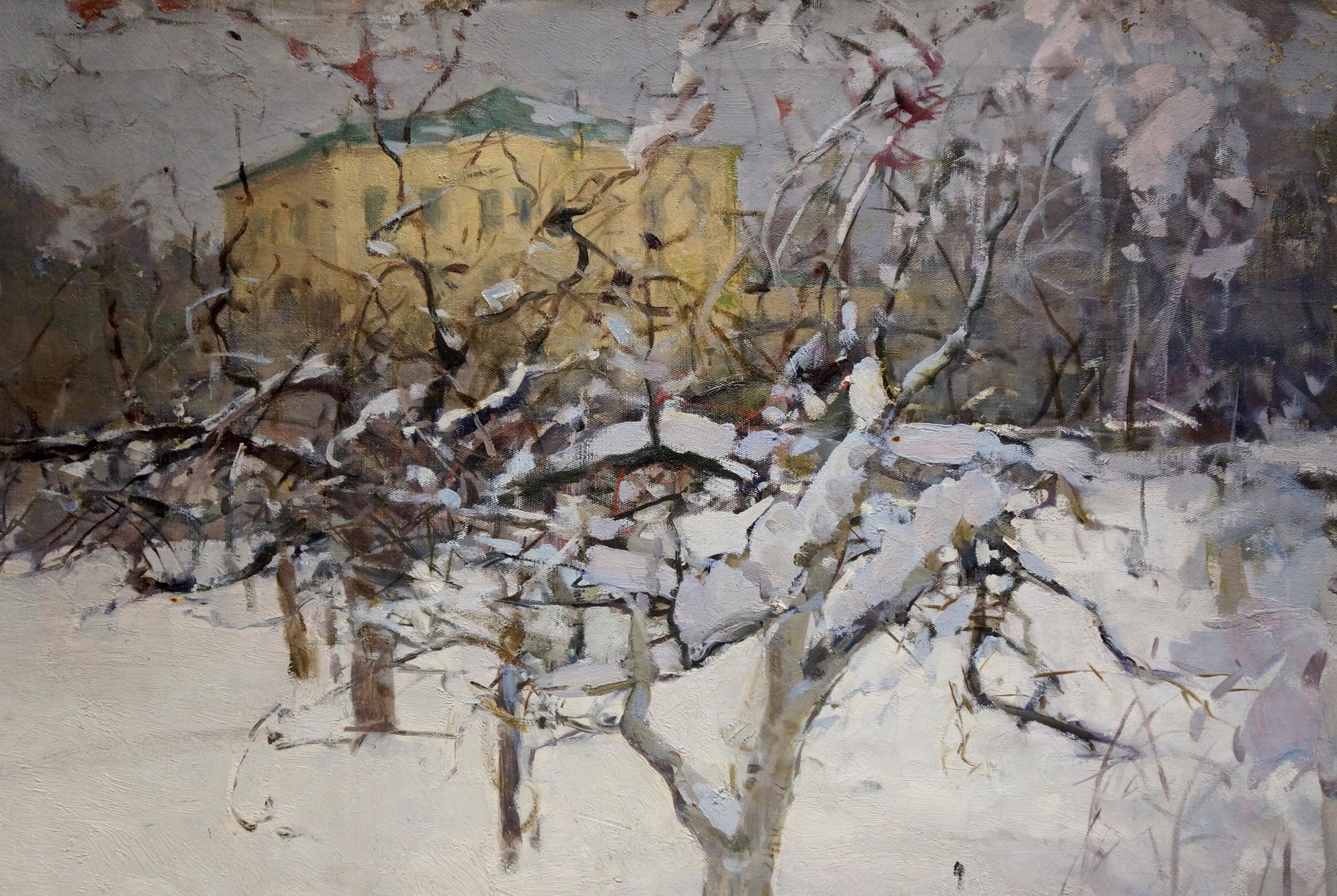 Oil painting Winter landscape by Semykina Lyudmila Nikolaevna with snowy branches