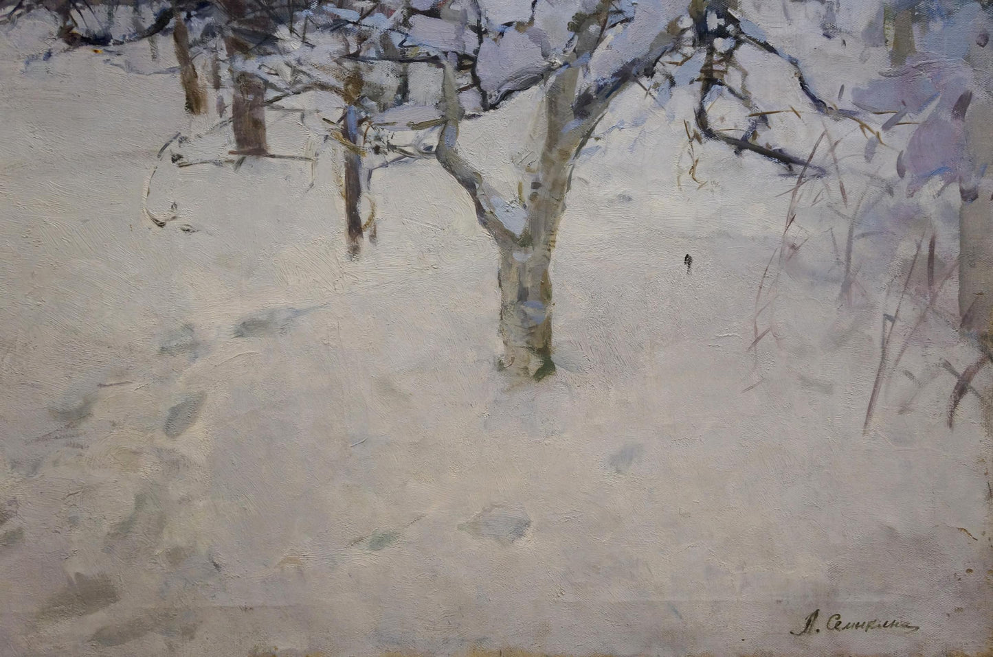 Oil painting of snowy winter landscape by Semykina Lyudmila Nikolaevna