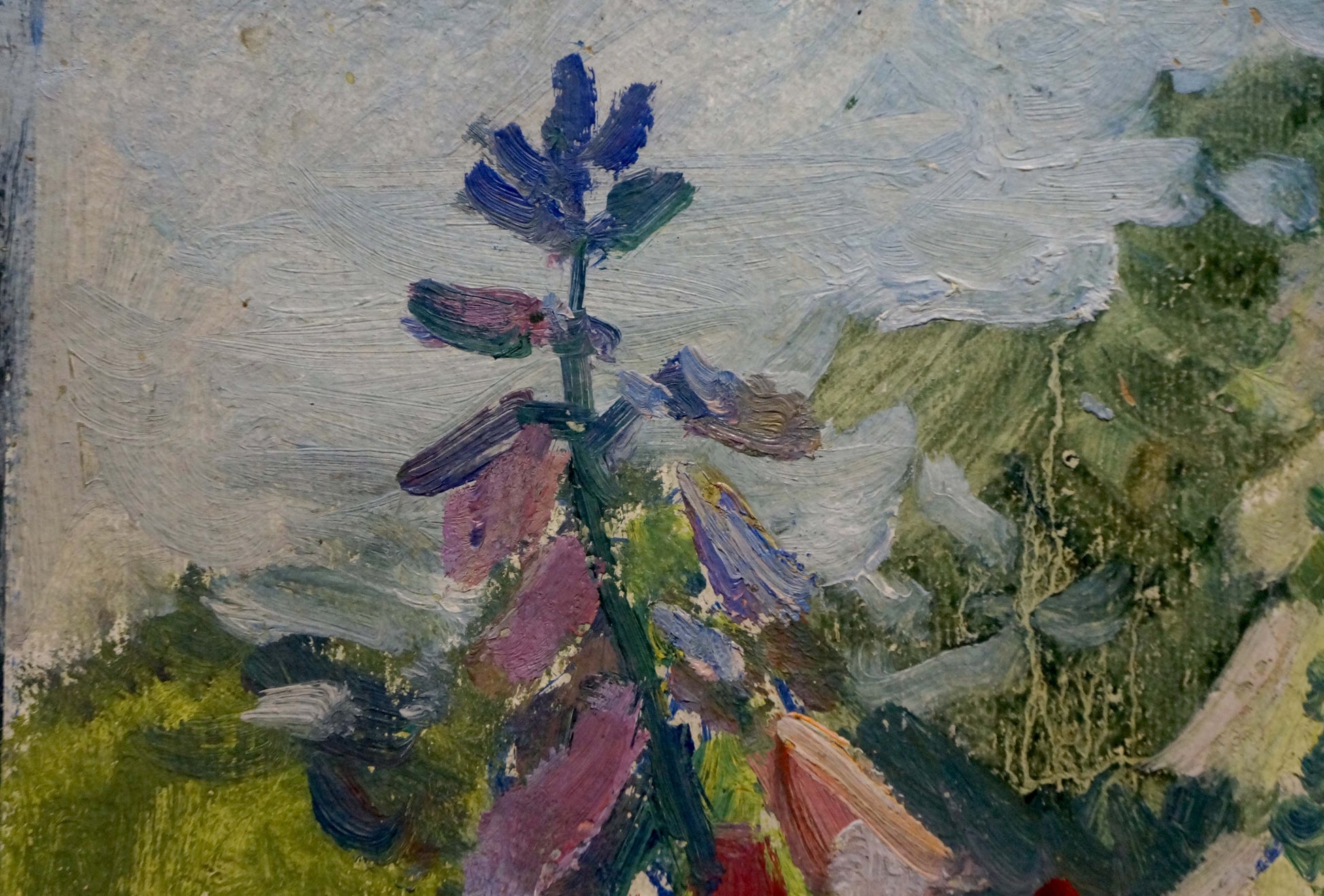 Vibrant purple pink foxglove flower oil painting Flowers in a bottle