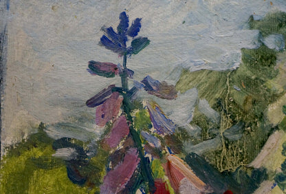 Vibrant purple pink foxglove flower oil painting Flowers in a bottle