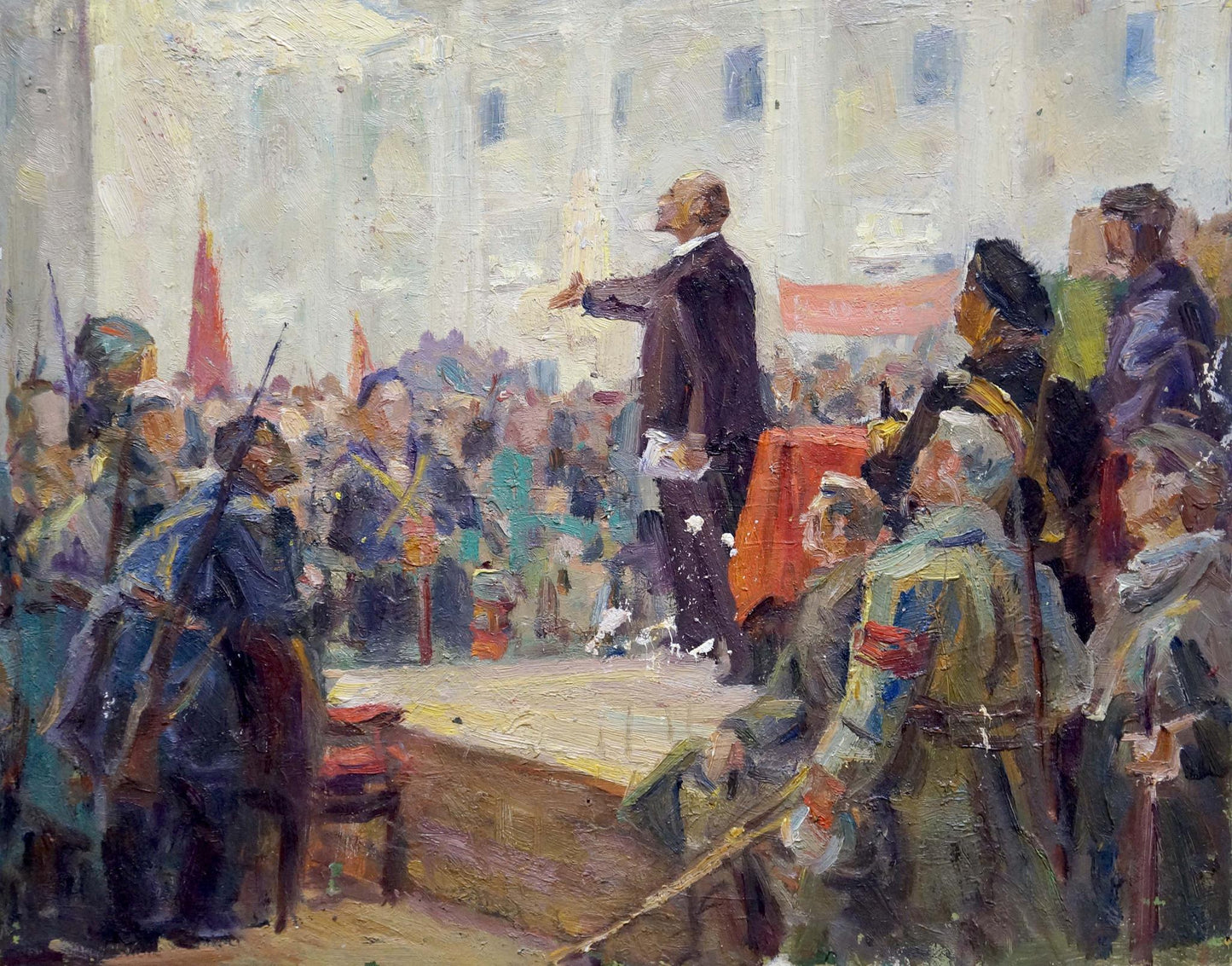Oil painting of Lenin speaking to crowd by Bazylev Nikolay Ivanovich