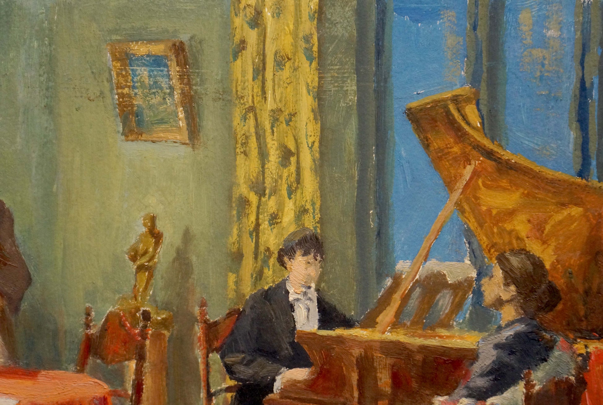 Oil painting Speech to Lenin with golden grand piano in elegant room