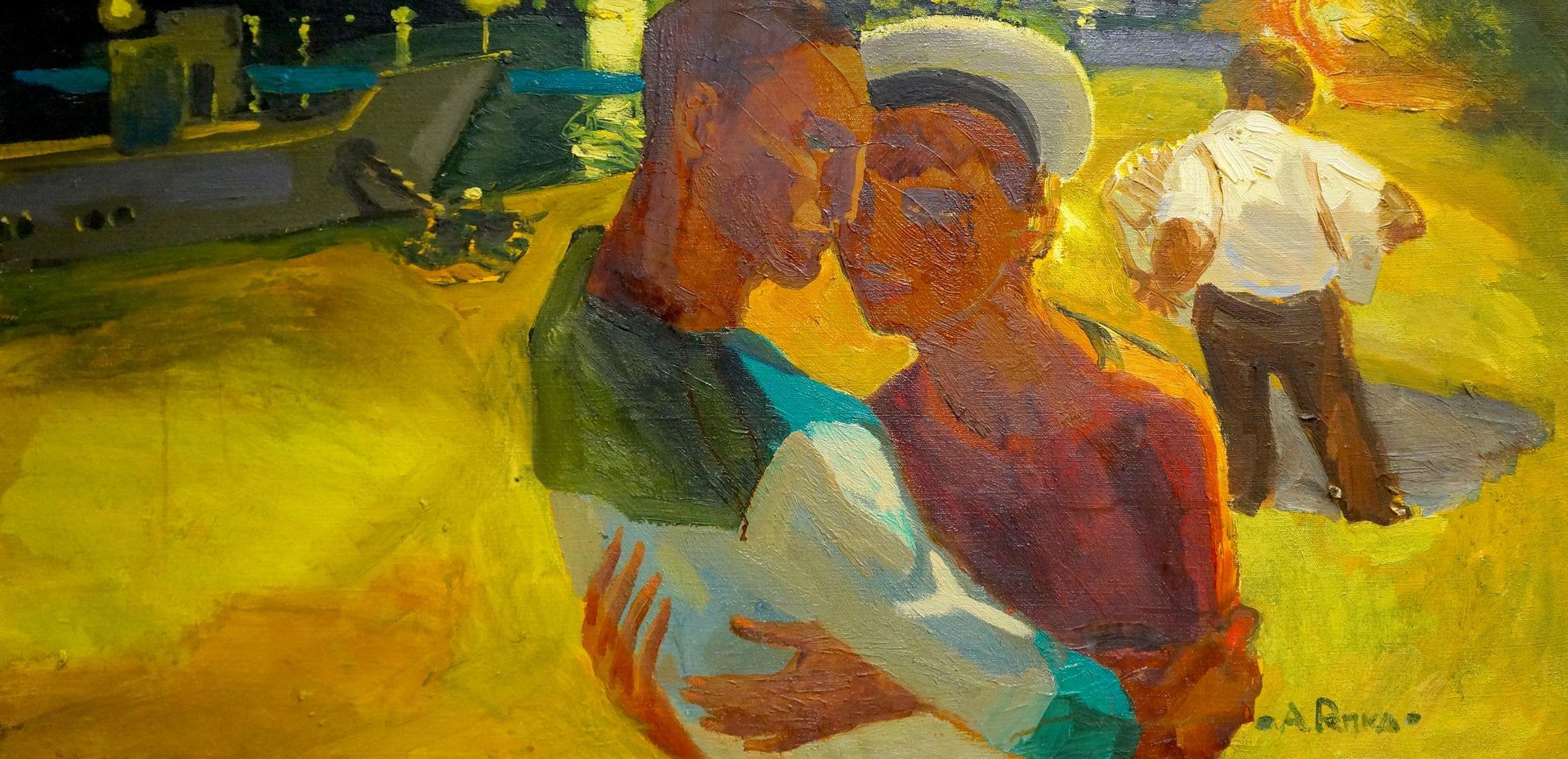 Oil painting of Meeting sailors by Repka Alexander Sergeevich, intimate embrace