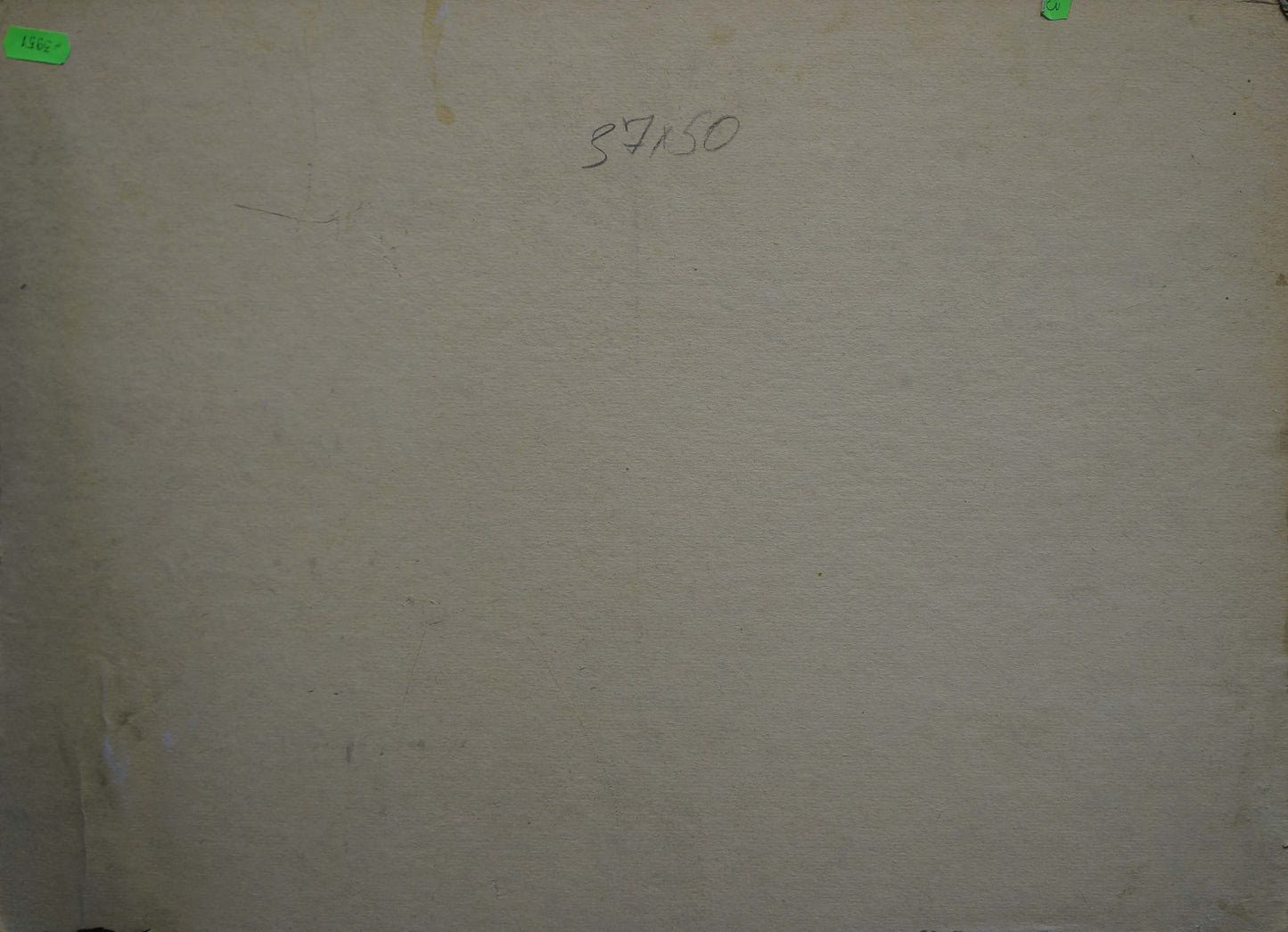 Back of Oil Painting Speech to Lenin: beige canvas, handwritten 87150, green tabs