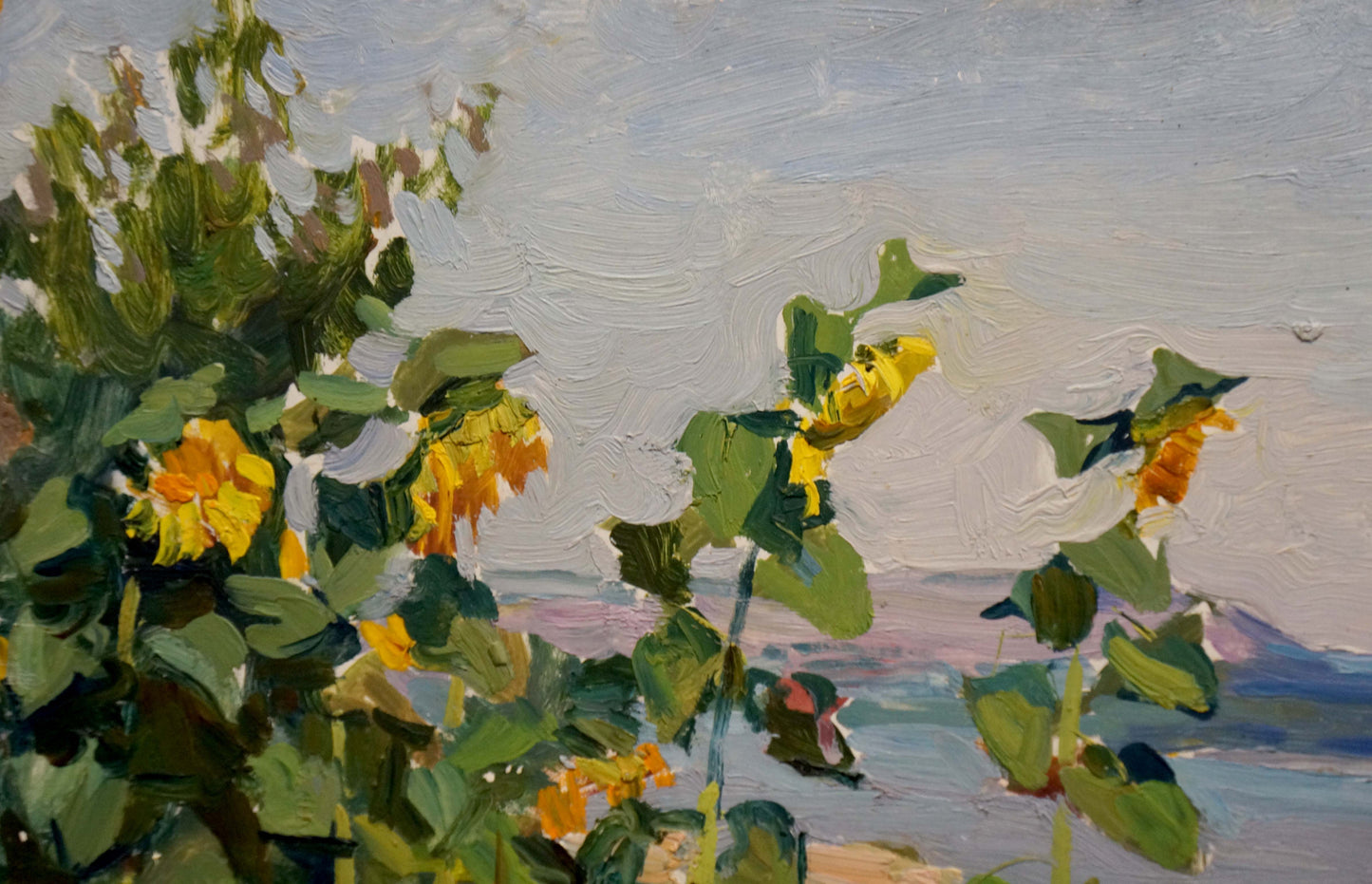 Vibrant impressionist oil painting of sunflowers by Glushchenko Nikolay Petrovich