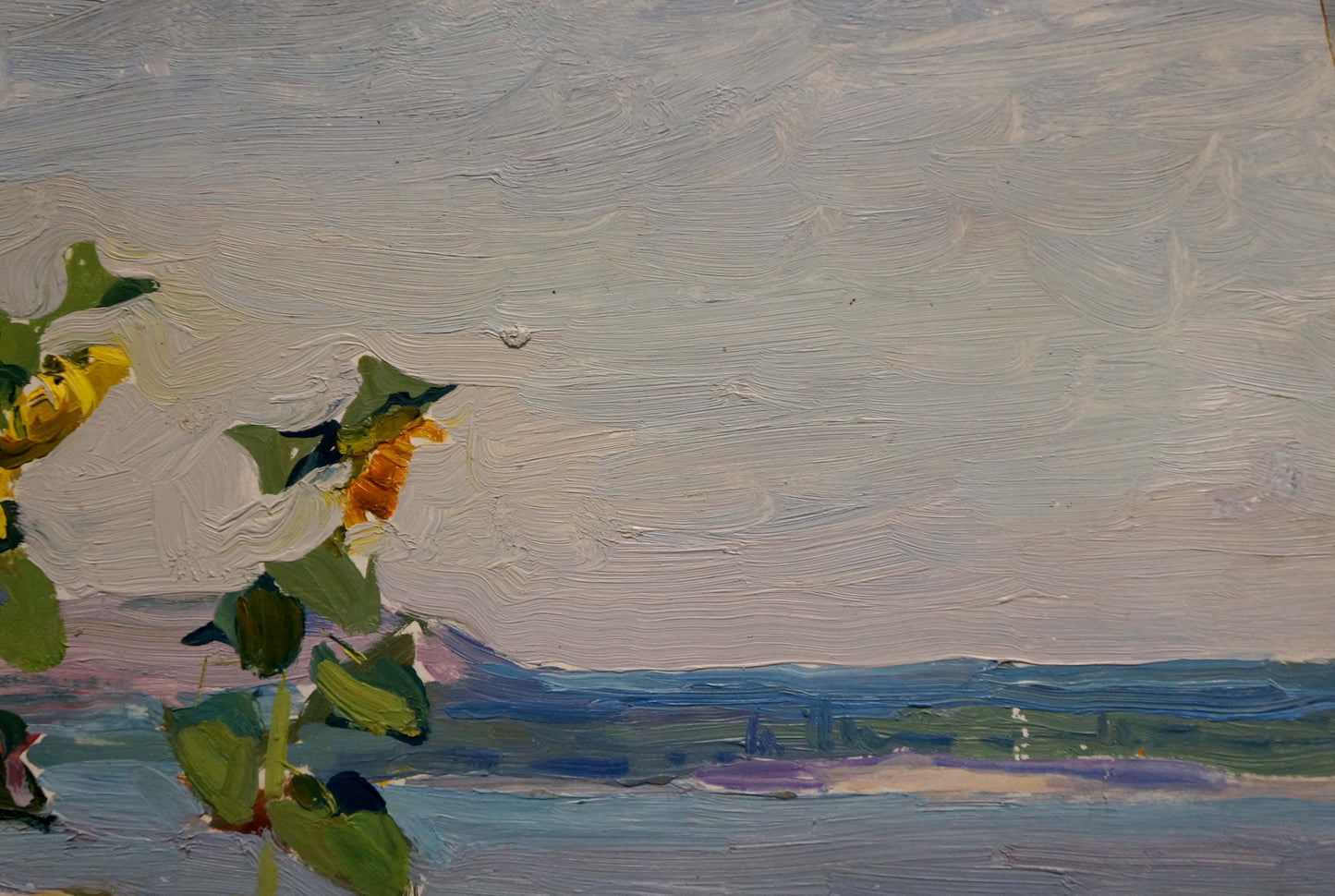 Oil painting of sunflowers by Glushchenko Nikolay Petrovich with hills