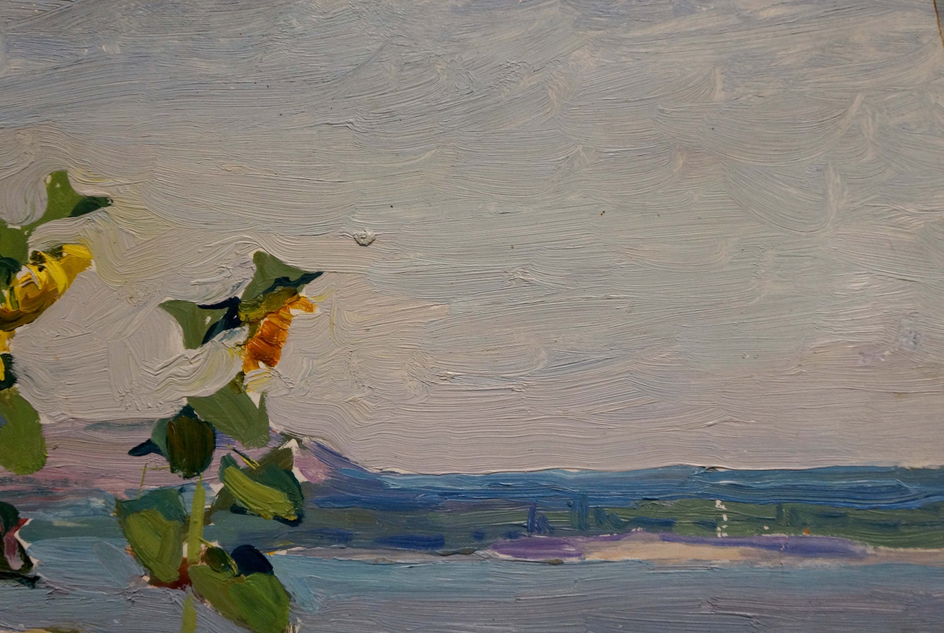 Oil painting of sunflowers by Glushchenko Nikolay Petrovich with hills