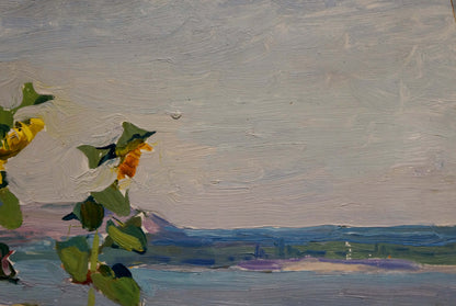 Oil painting of sunflowers by Glushchenko Nikolay Petrovich with hills