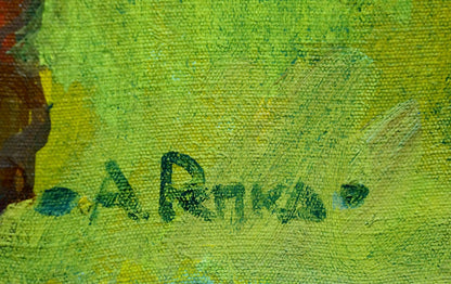 Back of oil painting Meeting sailors by Repka Alexander Sergeevich with green painted signature a