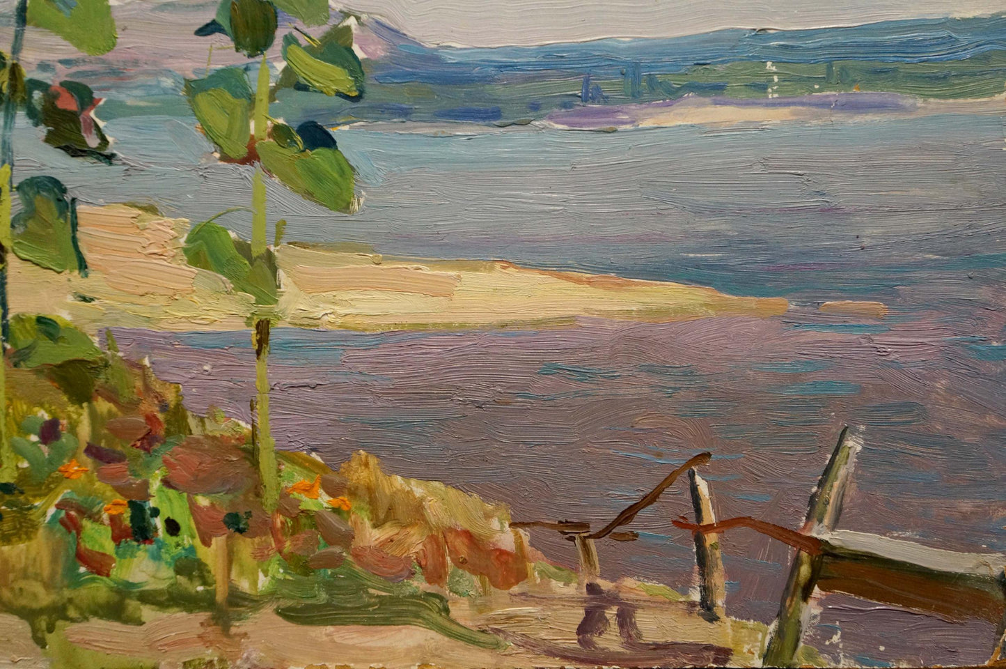 Oil painting of serene lakeside by Glushchenko Nikolay Petrovich