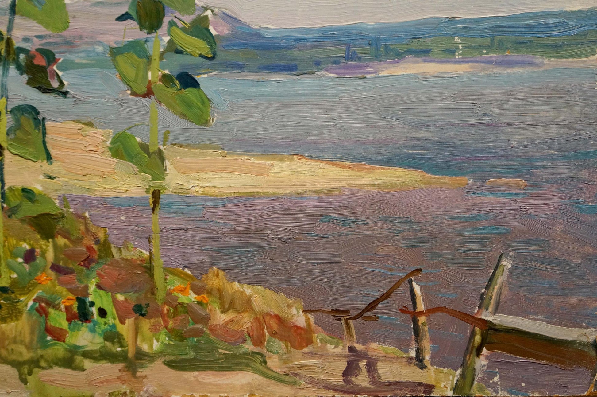 Oil painting of serene lakeside by Glushchenko Nikolay Petrovich