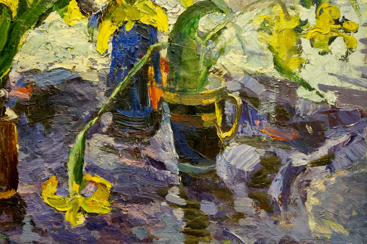 Vibrant yellow daffodil oil painting from Many flowers on the windowsill artwork