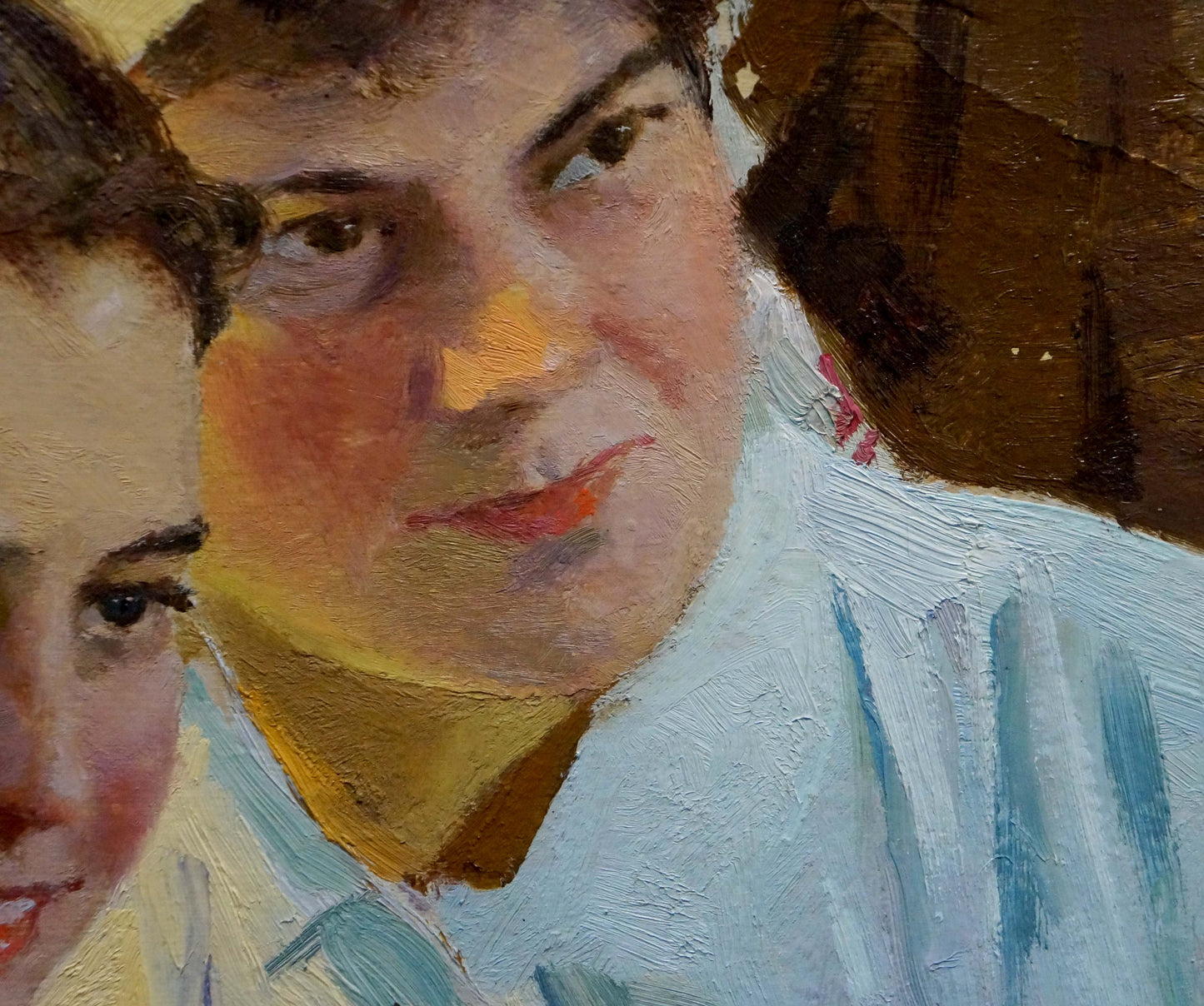 Oil painting portrait by Dumenko Sergey Danilovich, textured man in blue shirt