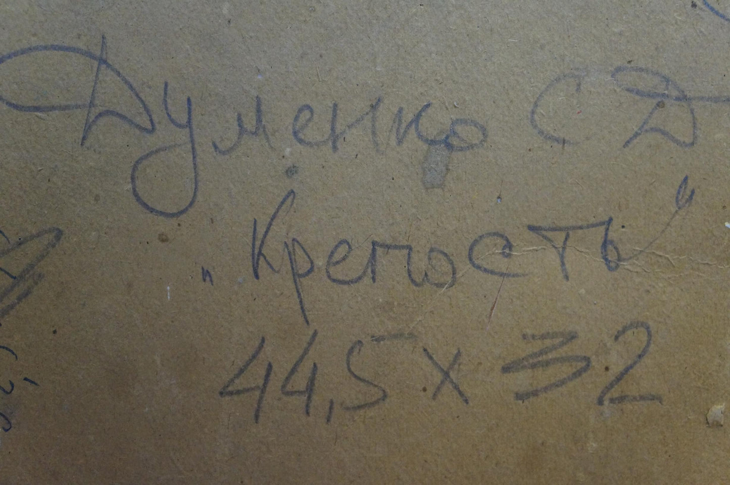Handwritten Cyrillic text on back of Dumenko Sergey Danilovich oil painting portrait